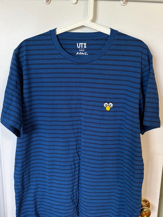 KAWS Other - KAWS Blue Navy Striped Short Sleeve Tee with Yellow Patch